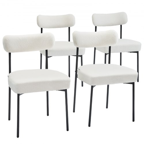 VEVOR set of 4 boucle dining chairs with mid-century modern sherpa upholstery, space-saving white accent chairs for kitchen tables