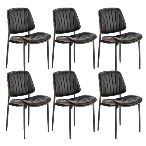 VEVOR set of 6 modern dining chairs with leather upholstery, featuring thick cushions for comfort and space-saving design