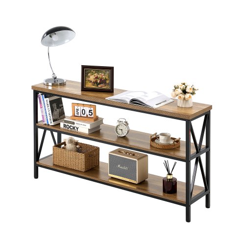 VEVOR Slim Console Table, 55-inch Behind Couch Table, 3-Tier Narrow Entryway and Hallway Table with Metal Frame