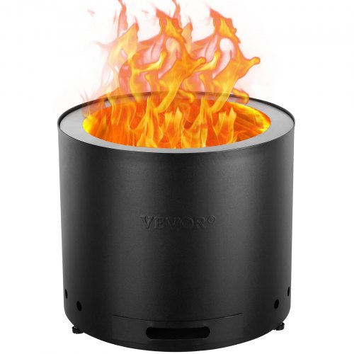 VEVOR smokeless fire pit stove with 12.6" height and 15" diameter, featuring removable ash pan and SUS430 stainless steel inner lining for portability