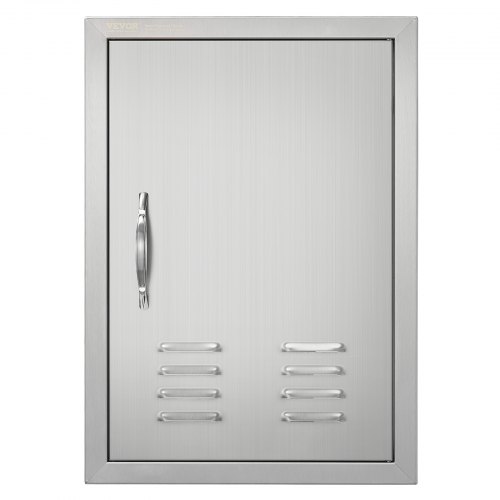 VEVOR stainless steel BBQ access door, 17x24 inch outdoor kitchen entry with handle, vents, hook, and flush wall mounting