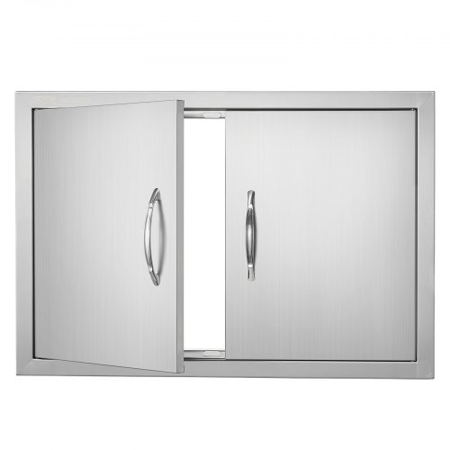 
VEVOR stainless steel double BBQ access door, 28-inch wide by 19-inch tall, flush-mounted vertical wall door with handles for outdoor kitchen islands