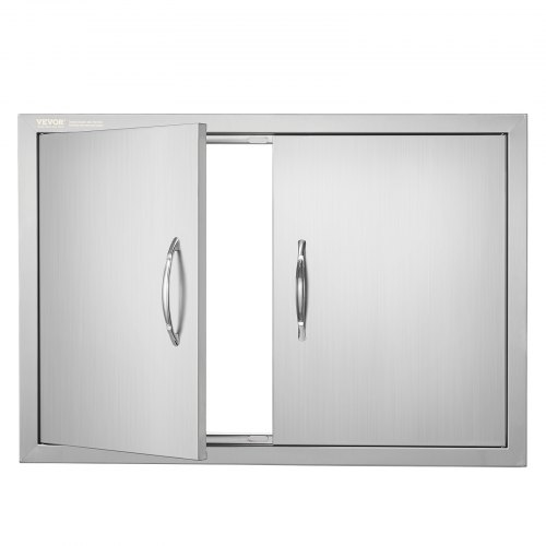 VEVOR stainless steel double BBQ access door, 30x21 inches, flush-mounted vertical wall door with handles for outdoor kitchen islands