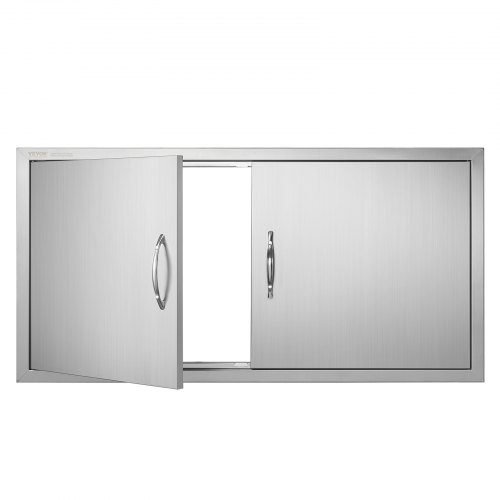 VEVOR stainless steel double BBQ access door, 42x21 inches, flush-mounted vertical wall door with handles for outdoor kitchen islands