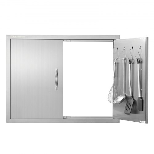 VEVOR stainless steel double outdoor kitchen door, 31-inch wide by 24-inch tall flush mount design with vertical handles and hooks