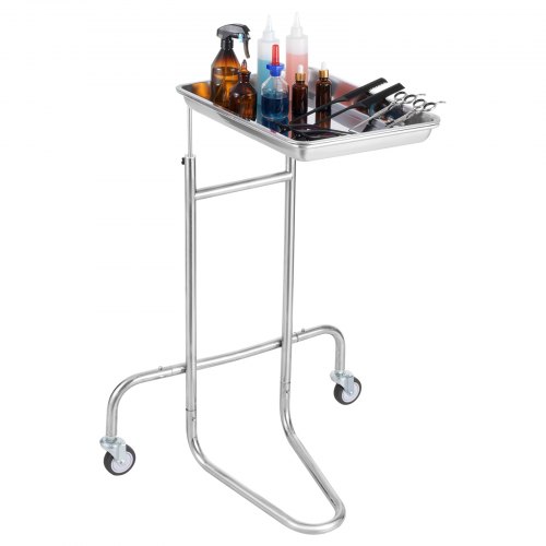 VEVOR stainless steel laboratory carts, single-tray utility carts with 2 quiet wheels, mobile medical trolleys for labs, clinics, hospitals