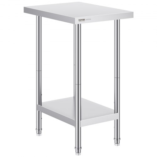 VEVOR stainless steel work table, 24x18x34 inches, 640 lb capacity, heavy-duty with 3 height adjustments, for commercial use