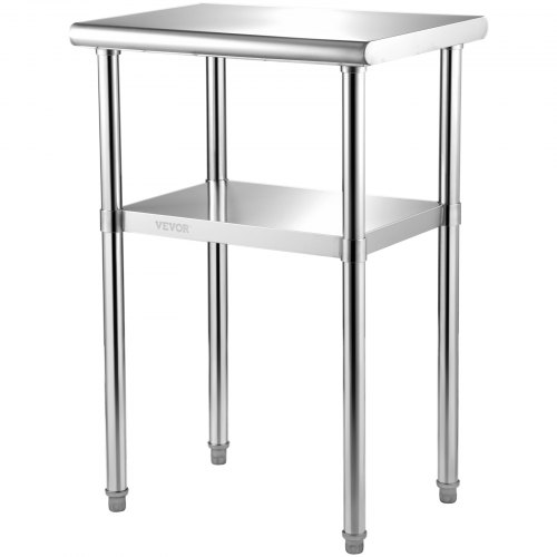 VEVOR stainless steel work table, 24x18x36 inches, heavy-duty with 600lb capacity, adjustable shelf and feet for commercial use