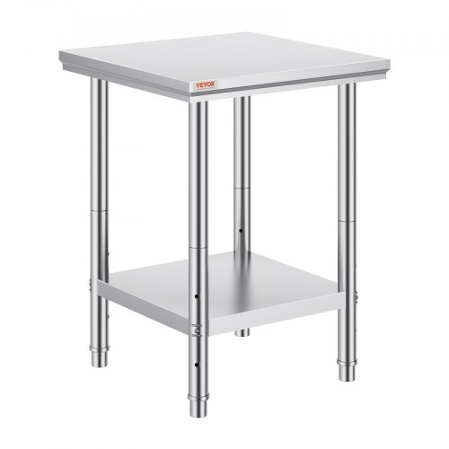 VEVOR Stainless Steel Work Table, 24x24x31 Inches, 700 lb Capacity, Heavy-Duty Metal Prep Table with 3 Height Adjustments, Commercial Use