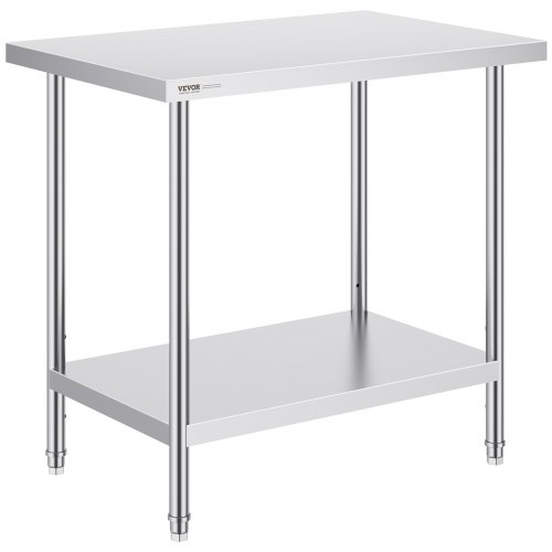 VEVOR Stainless Steel Work Table, 24x36x34 Inches, 750 lb Capacity, Heavy-Duty Metal Prep Table with 3 Height Adjustments, Commercial Grade