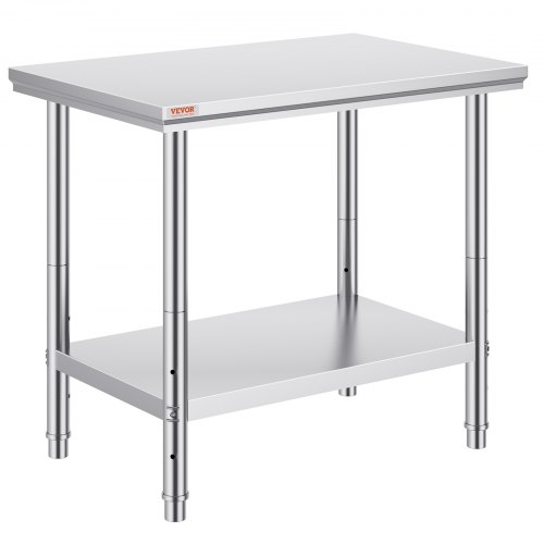 VEVOR stainless steel workbench, 900x600x800mm, 700lb capacity, heavy-duty with 3 height adjustments, commercial-grade