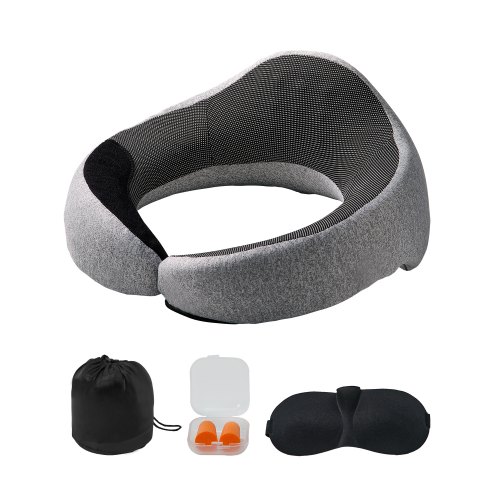 VEVOR Travel Neck Pillow with 3D Support, Double-Layered Memory Foam Design, 360° Rotatable for Comfort with Included Eye Mask