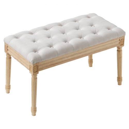 VEVOR upholstered bench, 16-inch wide ottoman with foam cushion and rubberwood legs, tufted footstool for bedroom or entryway