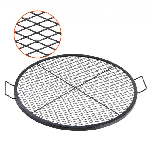 VEVOR X-Marks Fire Pit Grill Grate - Durable Round BBQ Cooking Grid with Handle & Support Wire for Camping & Outdoor Use