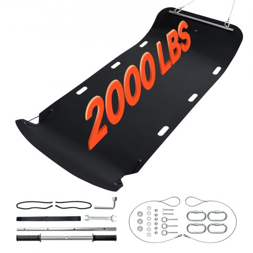 VEVOR's 110 x 46-inch heavy-duty yard sled with 2000lb capacity, featuring HDPE construction, ropes, and pull cable for versatile hauling of game, firewood, or ice