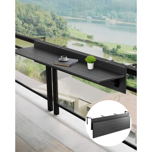 VEVOR's 12 x 59-inch folding balcony railing table, an outdoor bar table for railings with 50 lbs capacity, fits railings from 1" wide