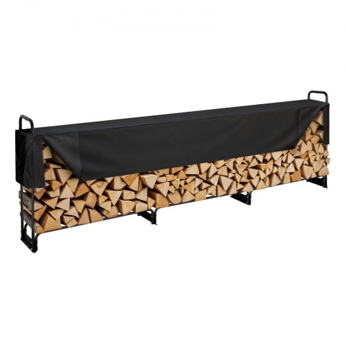VEVOR's 150x14x46 inch outdoor firewood rack with waterproof cover, supporting 660lbs and holding half-cord logs, features a half-covered design