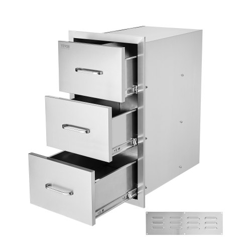 VEVOR's 18.5"W triple stainless steel outdoor kitchen drawers for BBQ island storage