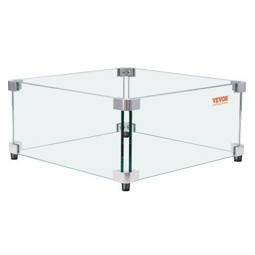 VEVOR's 19x19x7.5-inch clear tempered glass wind guard for square fire tables, featuring a 0.31-inch thick shield