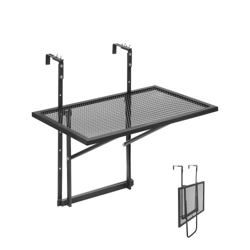 VEVOR's 19x24 inch adjustable balcony table folds for outdoor railing use with 5 height settings