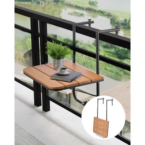 VEVOR's 25x24 inch folding balcony railing table features 4-level height adjustment, fitting railings from 1 inch for outdoor use