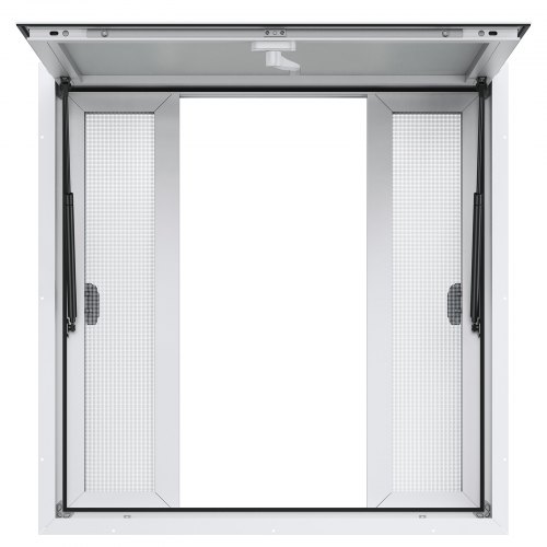 VEVOR's 36"x36" aluminum food truck window features 4 sliding panels, an awning door, and drag hook with 85-degree opening
