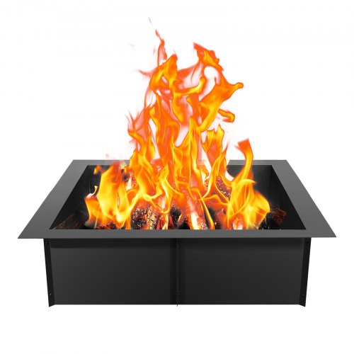 VEVOR's 36x36 inch outer/30x30 inch inner diameter square fire pit insert features a 10-inch tall heavy-duty carbon steel liner for DIY campfire setups