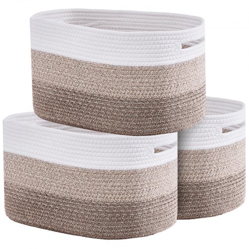 VEVOR's 3-pack woven cotton baskets with handles, 22L capacity for stylish storage and organization