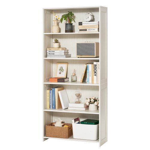 VEVOR's 5-tier wide wooden bookshelf offers 68 inches of open display storage space, serving as a freestanding tall floor bookcase for organizing and showcasing items