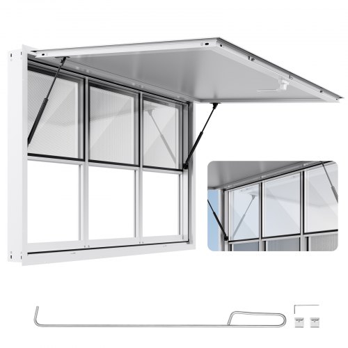 VEVOR's 60x36-inch aluminum alloy concession window for food trucks features six sliding panels and an awning, opening up to 85 degrees for convenient service