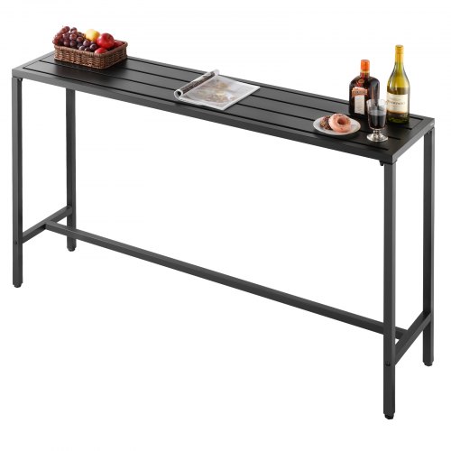 VEVOR's 63 x 15-inch outdoor bar table features a waterproof top and sturdy metal frame, perfect as a counter-height dining table for patio furniture