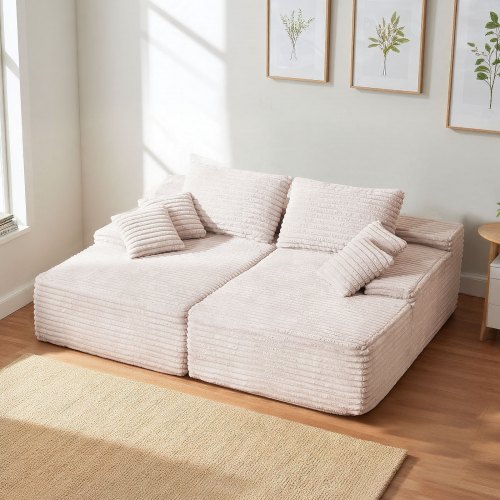 VEVOR's 82.7-inch oversized double chaise lounge features a corduroy fabric sectional sofa with deep, cozy seating, soft cushions, and included throw pillows