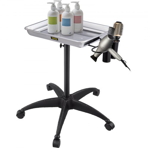 VEVOR's adjustable-height stainless steel mayo stand features a medical tray, easy assembly, and includes 2 cups plus a metal ring, ideal for salons, tattoo studios, clinics, and labs