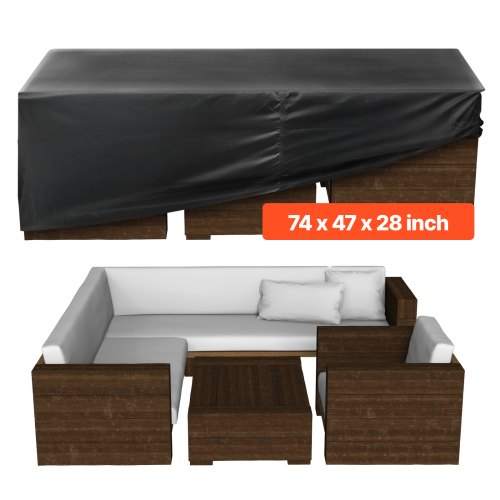 VEVOR's heavy-duty 420D waterproof cover for outdoor dining sets, featuring air vents for large rectangular patio tables and chairs