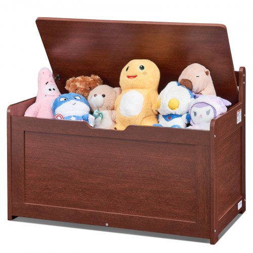 VEVOR's large wooden toy chest for kids features a flip-top lid with safety hinges, measuring 32.68 x 17.91 x 24.02 inches, serving as both storage and play bench