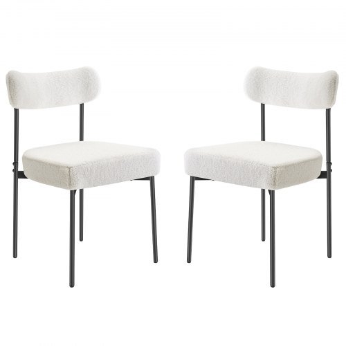 VEVOR's set of 2 boucle dining chairs featuring mid-century modern design with sherpa upholstery, ideal as space-saving accent chairs for kitchen tables in white