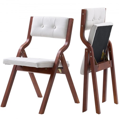 VEVOR's set of 2 wooden folding chairs feature cushioned seats and a portable foldable design, ideal for modern kitchens, offices, or dining spaces