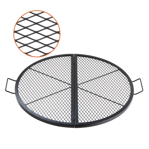 VEVOR's X-Marks foldable round grill grate features a sturdy steel construction with handle and support wire for portable campfire cooking
