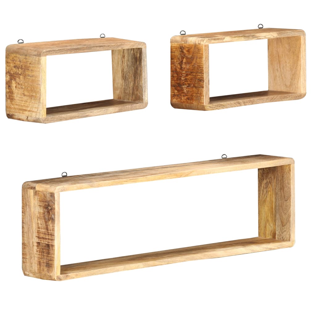 Wall Cube Shelf Brown Solid mango wood Set of 3 Wall Cube Shelf