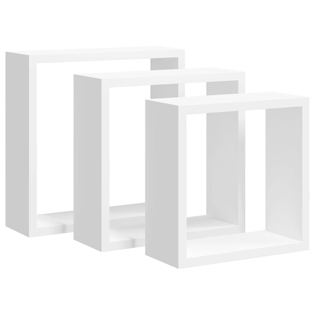 Wall Cube Shelf Set of 3 White MDF Small Wall Cube Shelf
