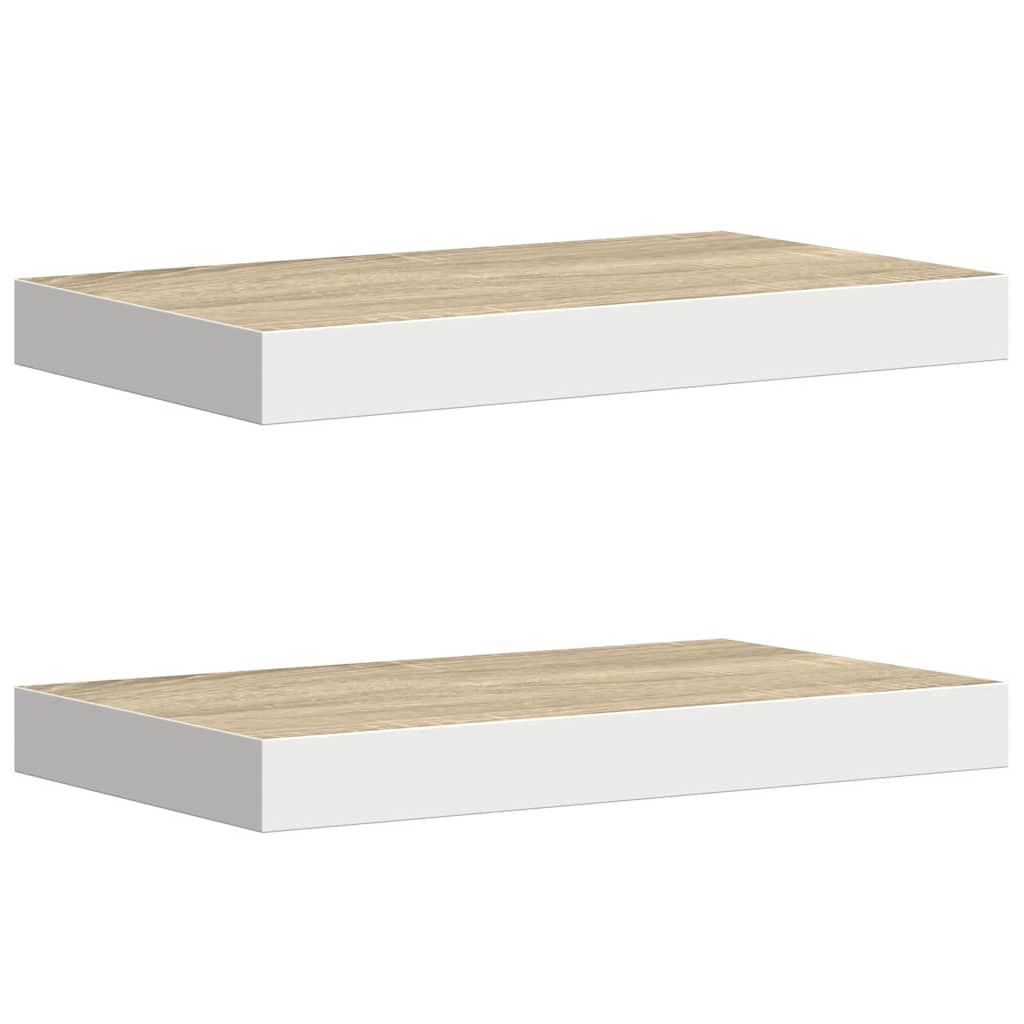 Wall Shelf Set of 2 Oak and White Honeycomb MDF and Metal