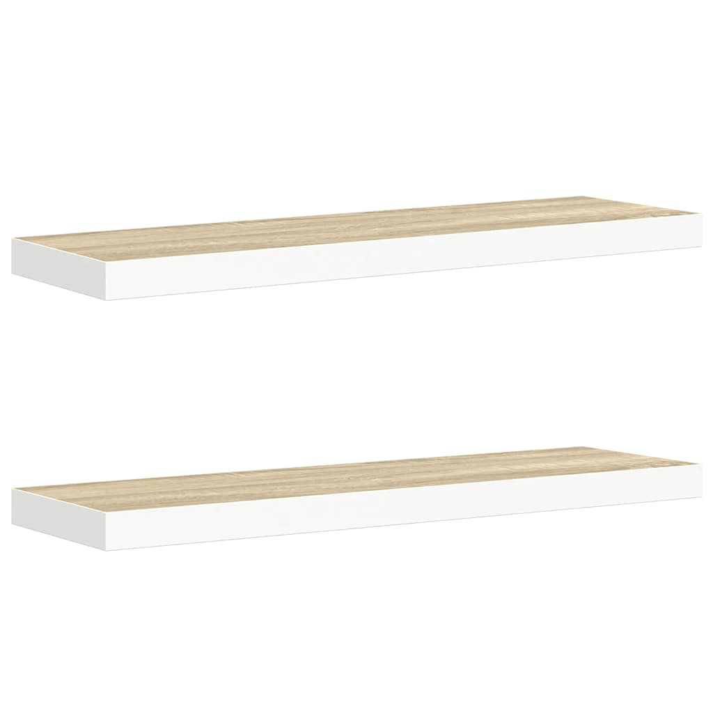 Wall Shelf Set of 2 Oak and White Honeycomb MDF, Metal Medium