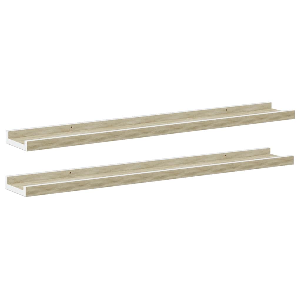 Wall Shelf Set of 2 White and Sonoma Oak MDF 31.5 x 3.5 x 1.2 in