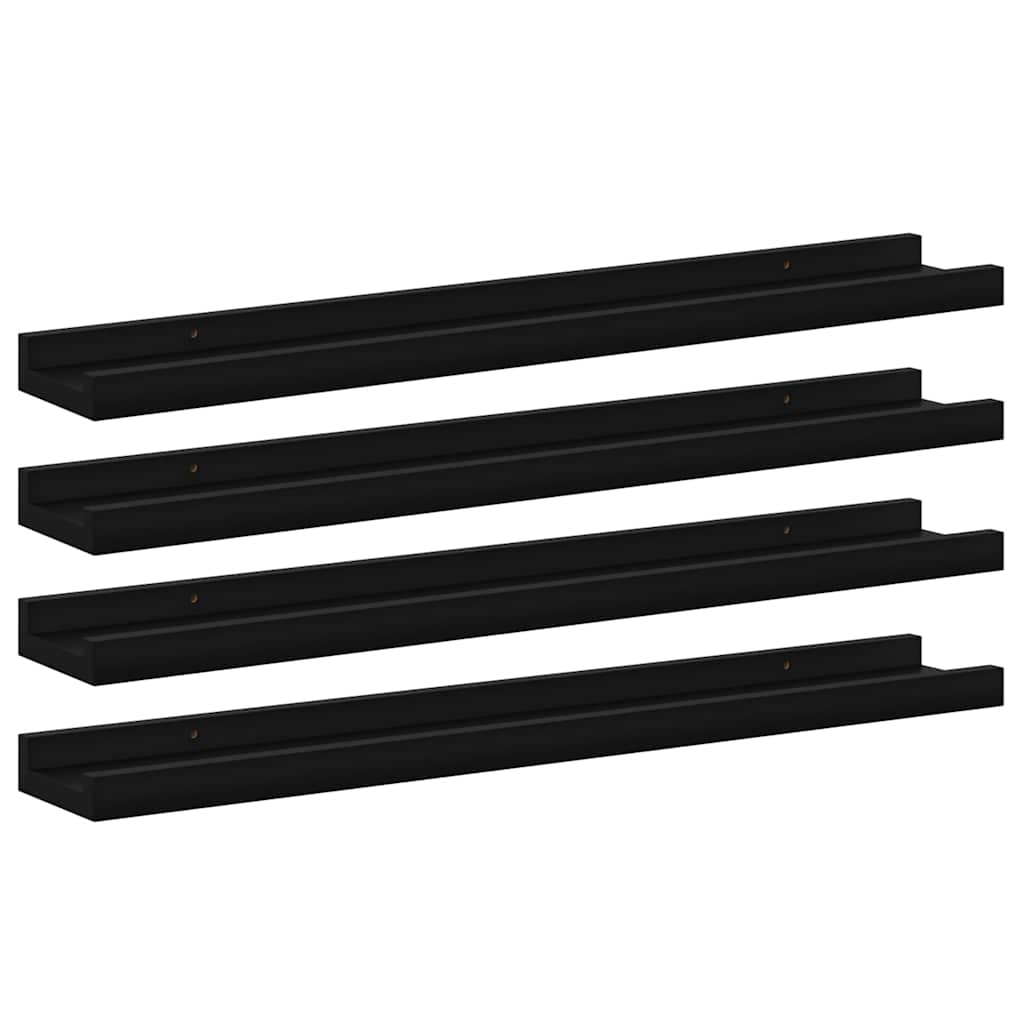 Wall Shelf Set of 4 Black MDF 23.6x3.5x1.2 in Wall mounting