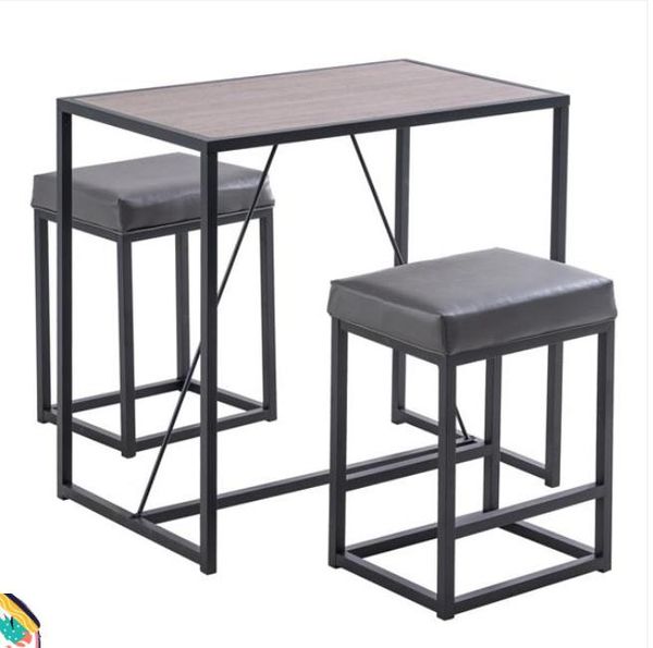 Walnut and gray 2-seater dining set with table and PU stools