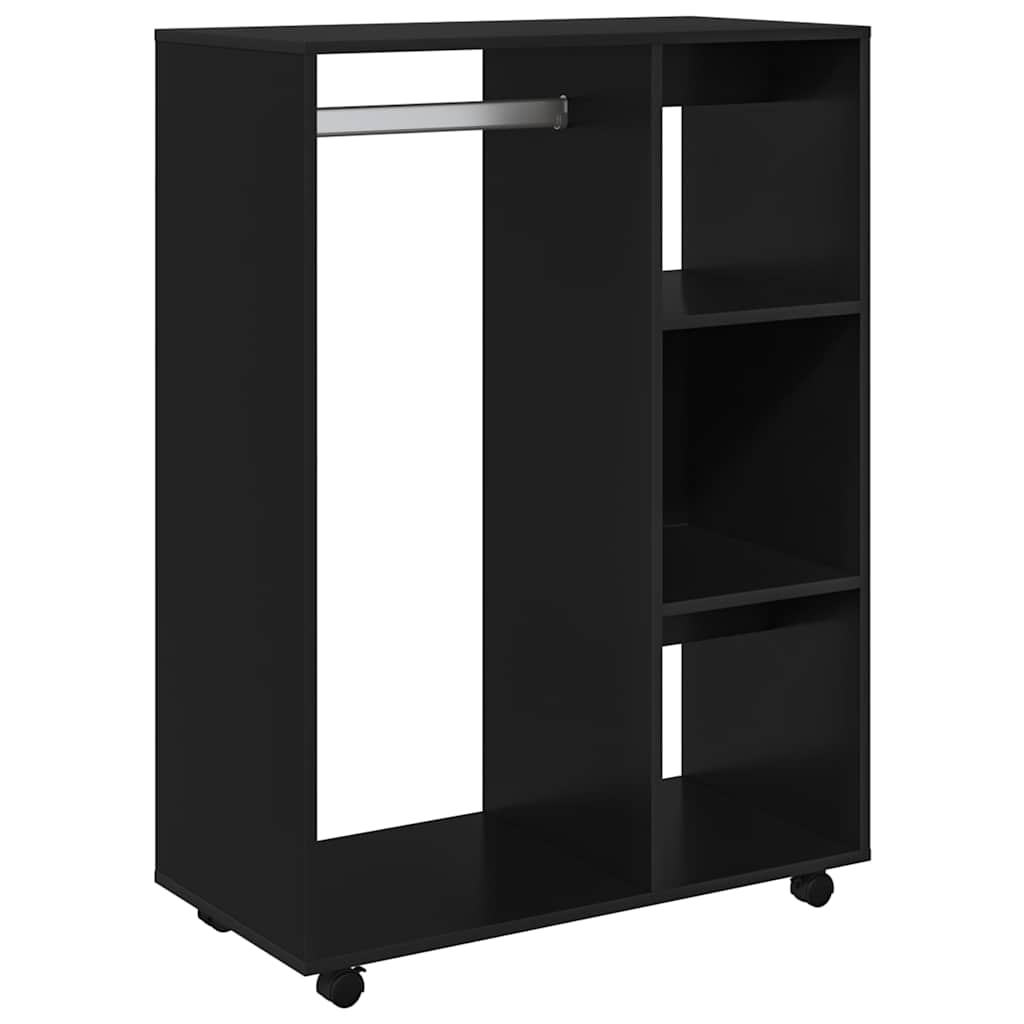 Wardrobe Black Engineered Wood Medium Wardrobe Rectangular