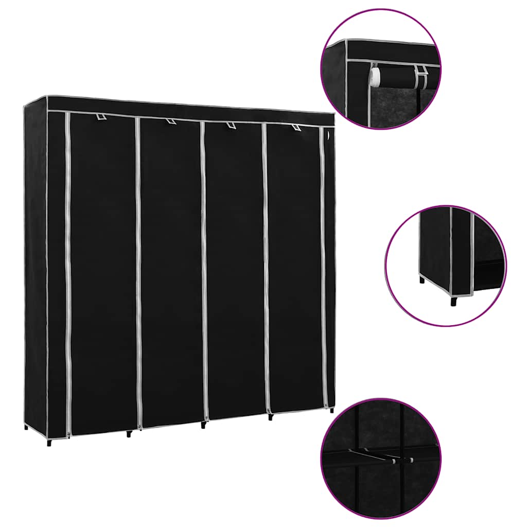 Wardrobe Black Iron frame and polyester fabric Large Wardrobe