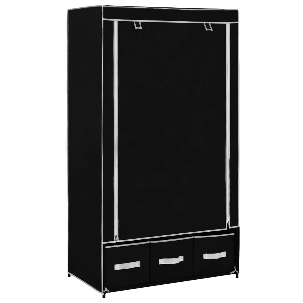Wardrobe Black Non-woven fabric, Iron Medium Collapsible