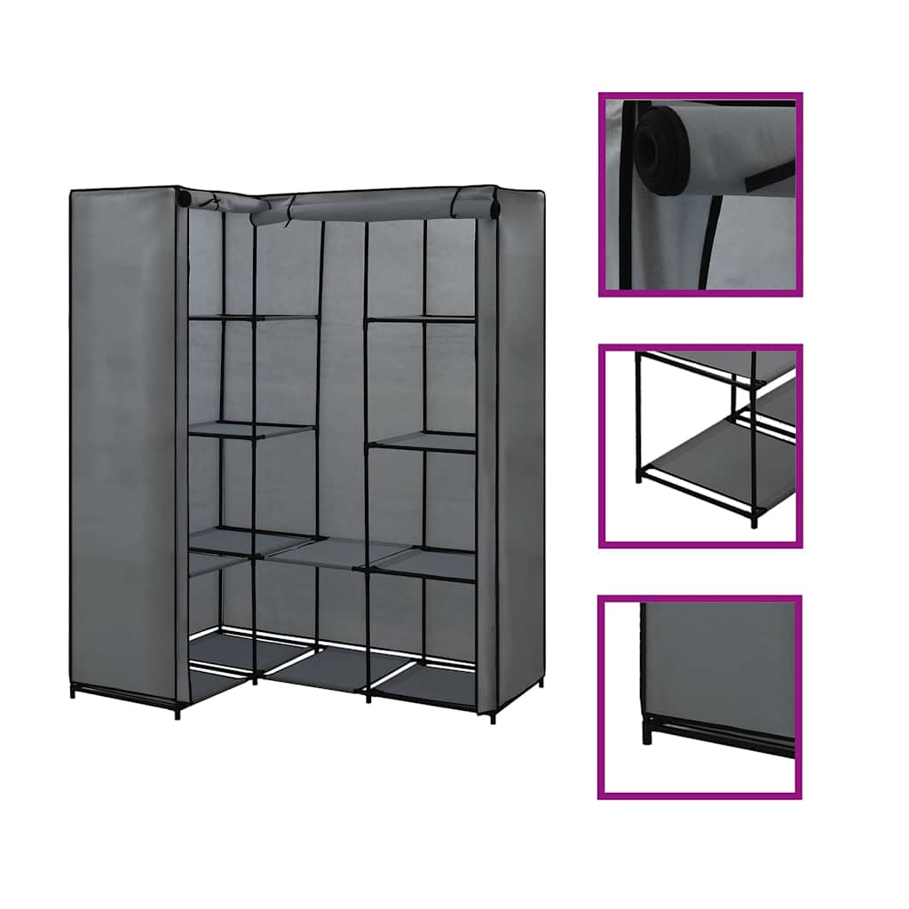 Wardrobe Gray Iron, Polyester Compact Corner Wardrobe