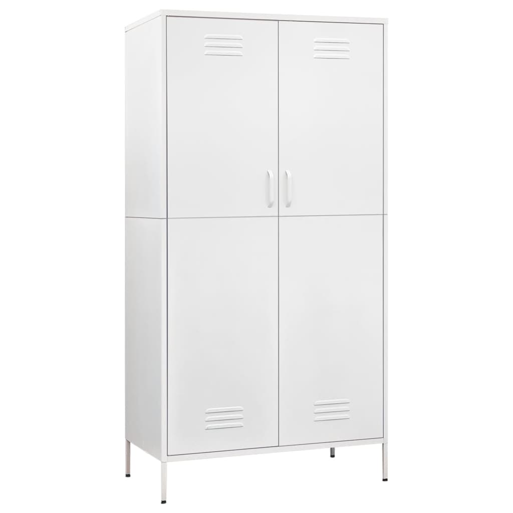 Wardrobe White Steel Medium Height-Adjustable Shelves Wardrobe